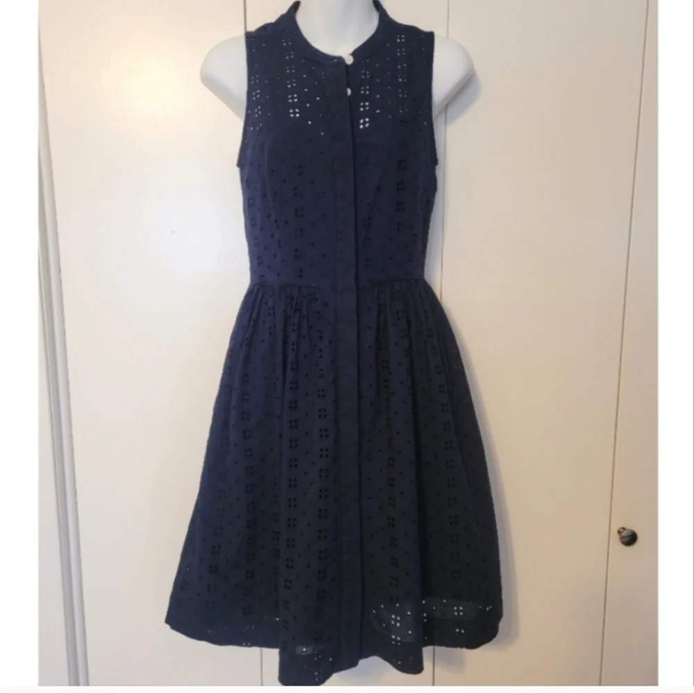 J. Crew Factory Navy Blue Eyelet Lace Sleevless Shirt Dress XXSMALL